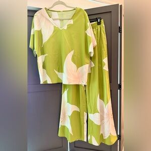 Green Floral Wide Leg 2 piece set